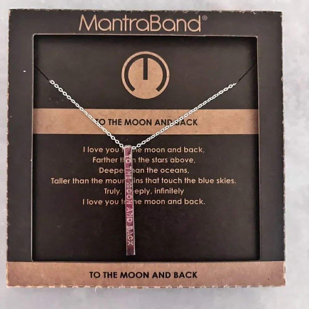 NWOT MantraBand To The Moon And Back Bar Pendant Sterling Silver Necklace OS